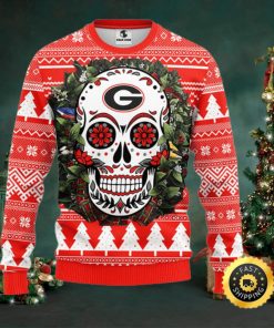 NFL Georgia Bulldogs Skull Flower Ugly Christmas Ugly Sweater