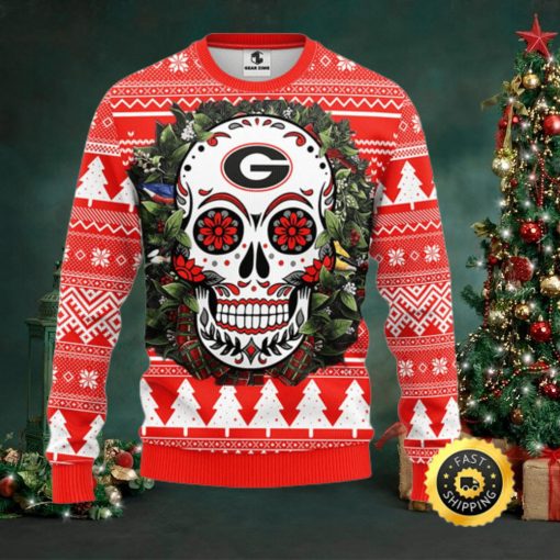 NFL Georgia Bulldogs Skull Flower Ugly Christmas Ugly Sweater