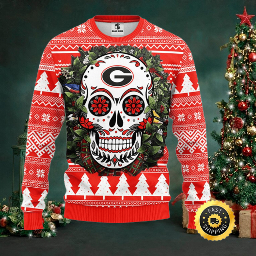 NFL Georgia Bulldogs Skull Flower Ugly Christmas Ugly Sweater –