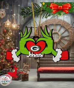 NFL Green Bay Packers And Grinch Xmas Ornament Custom Your Name 2023 Christmas Tree Decorations