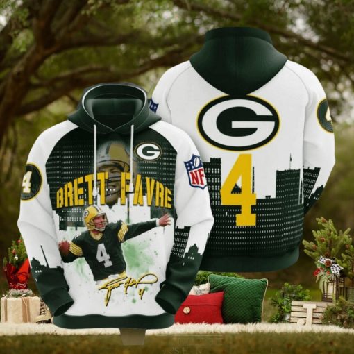 NFL Green Bay Packers Brett Favre Dark Green White Pullover Hoodie