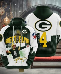 NFL Green Bay Packers Brett Favre Dark Green White Pullover Hoodie