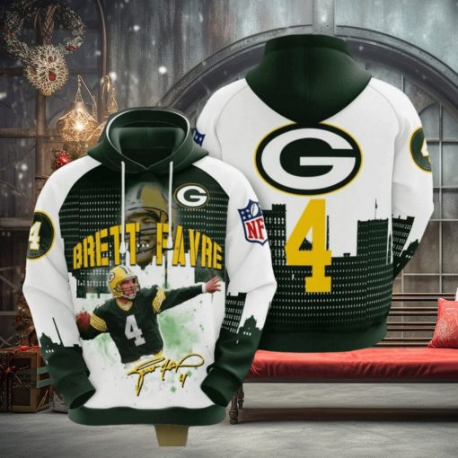 NFL Green Bay Packers Brett Favre Dark Green White Pullover Hoodie