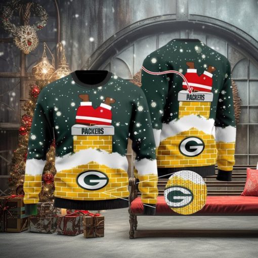 NFL Green Bay Packers Santa Down The Chimney Ugly Christmas Sweater 3D Printed Men And Women Holiday Gift