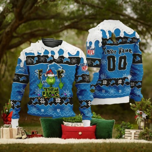 NFL Grinch Fuck Them Detroit Lions Ugly Xmas Wool Knitted Sweater