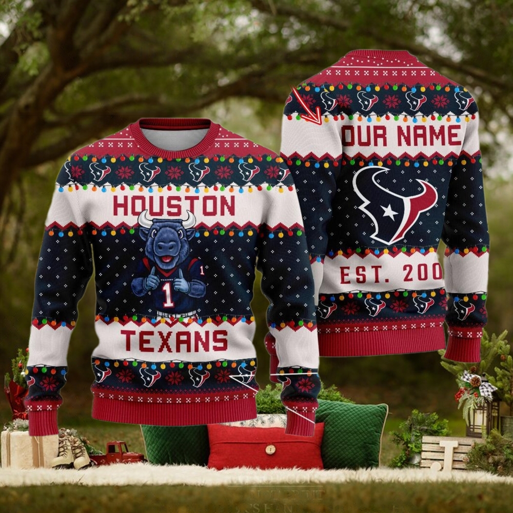 NFL Houston Texans Cute Mascot Custom Ugly Christmas Sweater NFL Houston Texans Cute Mascot Custom Ugly Christmas Sweater