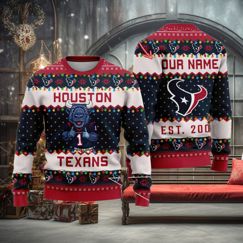 NFL Houston Texans Cute Mascot Custom Ugly Christmas Sweater NFL Houston Texans Cute Mascot Custom Ugly Christmas Sweater