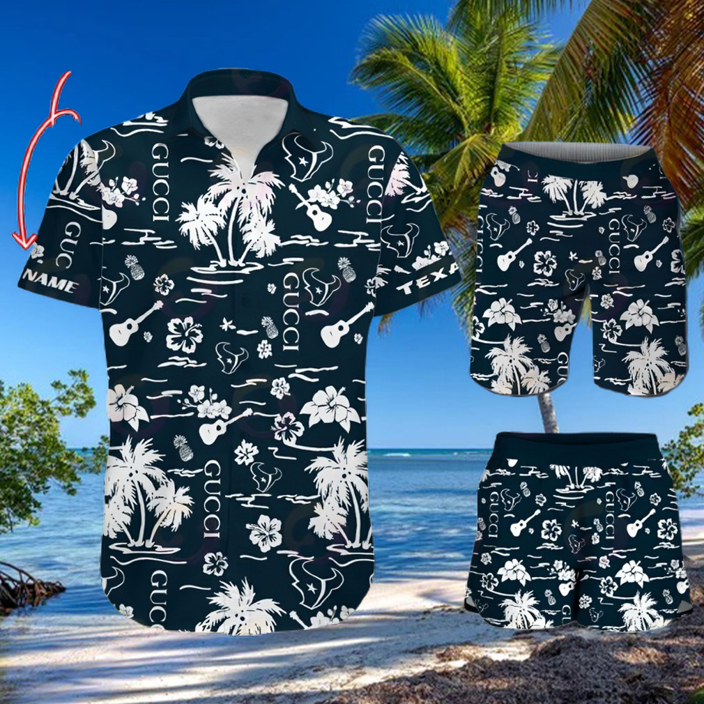 NFL Houston Texans Gucci Logo Pattern Hawaiian Shirt & Shorts