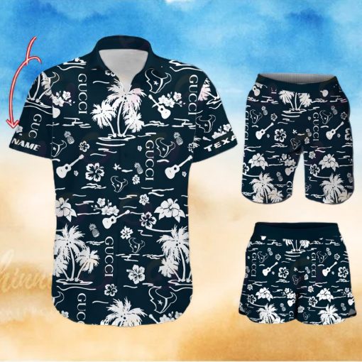 NFL Houston Texans Gucci Logo Pattern Hawaiian Shirt & Shorts