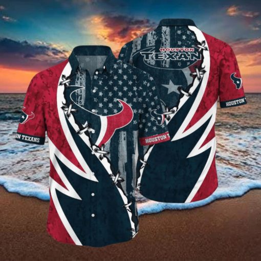 NFL Houston Texans Hawaiian Shirt 3D Printed Graphic American Flag Print This Summer Gift For Fans