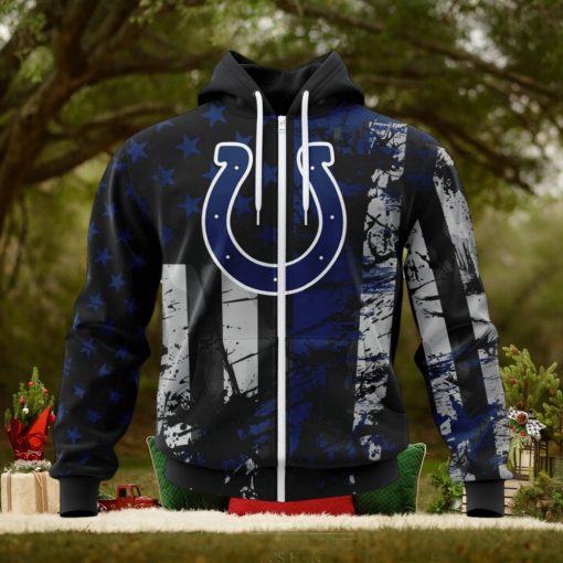 NFL Indianapolis Colts Custom Name Number Classic Grunge American Flag Zip Up Hoodie