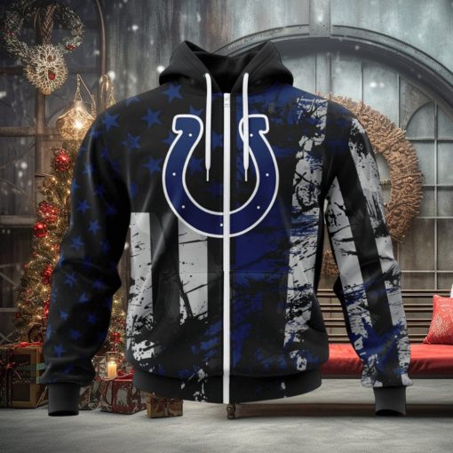 NFL Indianapolis Colts Custom Name Number Classic Grunge American Flag Zip Up Hoodie