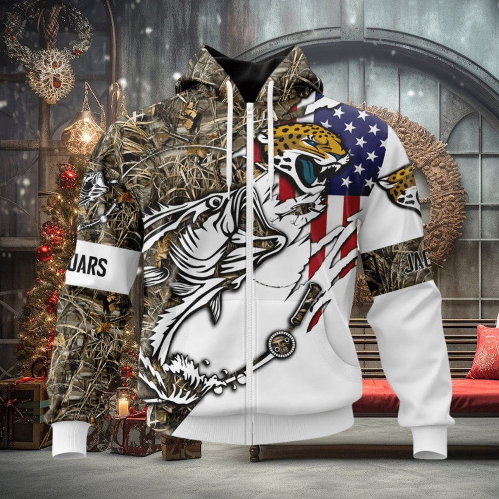 NFL Jacksonville Jaguars Custom Name Number Fishing With Flag Of USA Zip Up Hoodie NFL Jacksonville Jaguars Custom Name Number Fishing With Flag Of USA Zip Up Hoodie