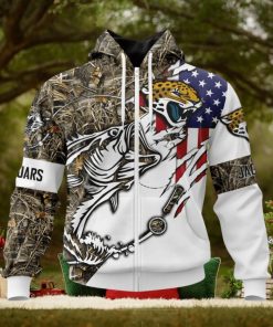 NFL Jacksonville Jaguars Custom Name Number Fishing With Flag Of USA Zip Up Hoodie