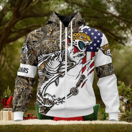 NFL Jacksonville Jaguars Custom Name Number Fishing With Flag Of USA Zip Up Hoodie