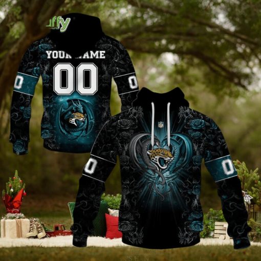 NFL Jacksonville Jaguars Custom Name Number Rose Dragon Pullover Hoodie