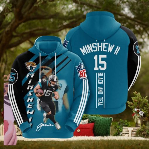 NFL Jacksonville Jaguars Gardner Minshew Teal Black Stripes Pullover Hoodie