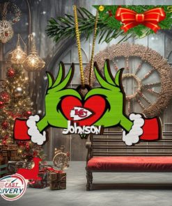 NFL Kansas City Chiefs And Grinch Xmas Ornament Custom Your Name 2023 Christmas Tree Decorations