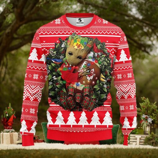 NFL Kansas City Chiefs Groot Hug Christmas Ugly Sweater