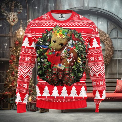 NFL Kansas City Chiefs Groot Hug Christmas Ugly Sweater