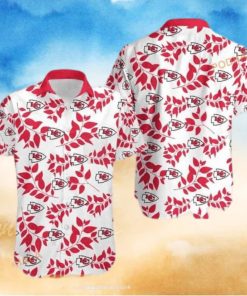 NFL Kansas City Chiefs Hawaiian Shirt Leaves Pattern White Aloha