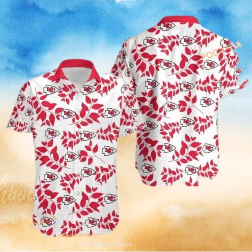 NFL Kansas City Chiefs Hawaiian Shirt Leaves Pattern White Aloha