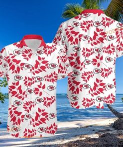 NFL Kansas City Chiefs Hawaiian Shirt Leaves Pattern White Aloha