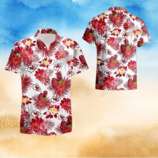 NFL Kansas City Chiefs Hawaiian Shirt Tropical Flower Pattern On White Theme