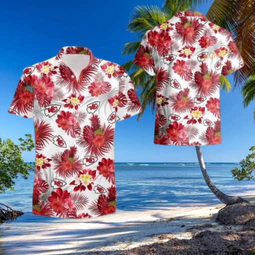 NFL Kansas City Chiefs Hawaiian Shirt Tropical Flower Pattern On White Theme