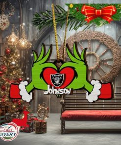 NFL Las Vegas Raiders And Grinch Xmas Ornament Custom Your Name 2023 Christmas Tree Decorations