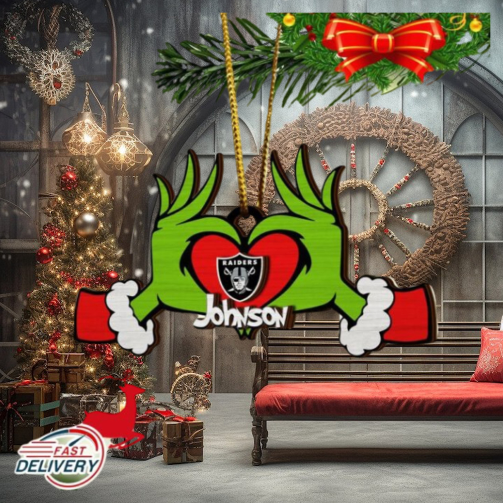 NFL Las Vegas Raiders And Grinch Xmas Ornament Custom Your Name 2023 Christmas Tree Decorations NFL Las Vegas Raiders And Grinch Xmas Ornament Custom Your Name 2023 Christmas Tree Decorations