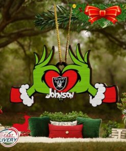 NFL Las Vegas Raiders And Grinch Xmas Ornament Custom Your Name 2023 Christmas Tree Decorations