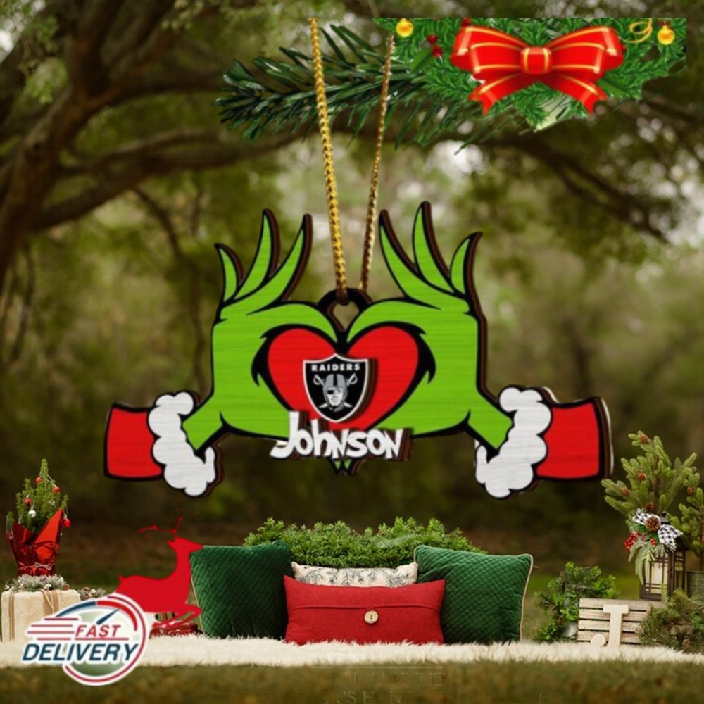 NFL Las Vegas Raiders And Grinch Xmas Ornament Custom Your Name 2023 Christmas Tree Decorations NFL Las Vegas Raiders And Grinch Xmas Ornament Custom Your Name 2023 Christmas Tree Decorations
