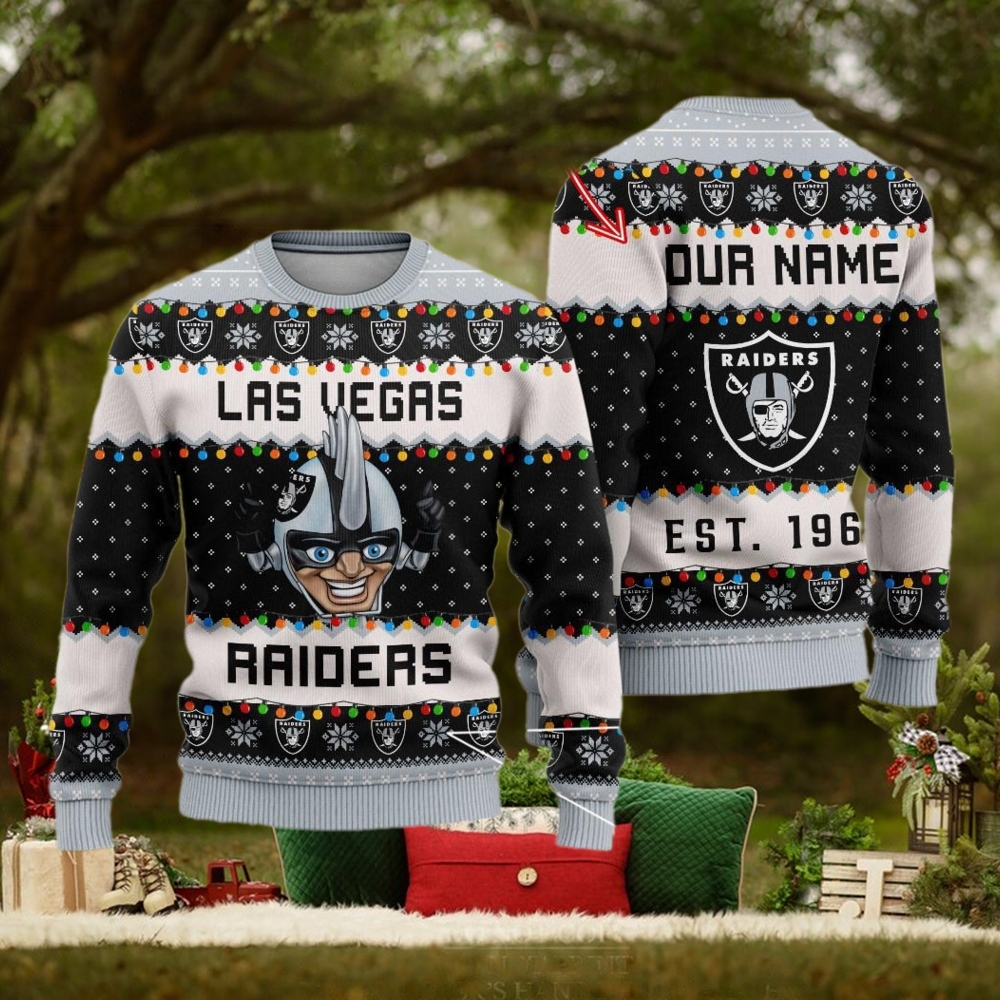 NFL Las Vegas Raiders Cute Mascot Custom Ugly Christmas Sweater NFL Las Vegas Raiders Cute Mascot Custom Ugly Christmas Sweater