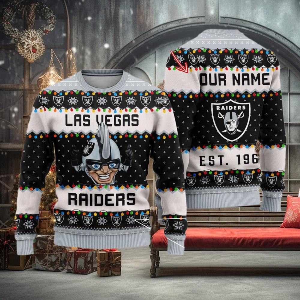 NFL Las Vegas Raiders Cute Mascot Custom Ugly Christmas Sweater NFL Las Vegas Raiders Cute Mascot Custom Ugly Christmas Sweater