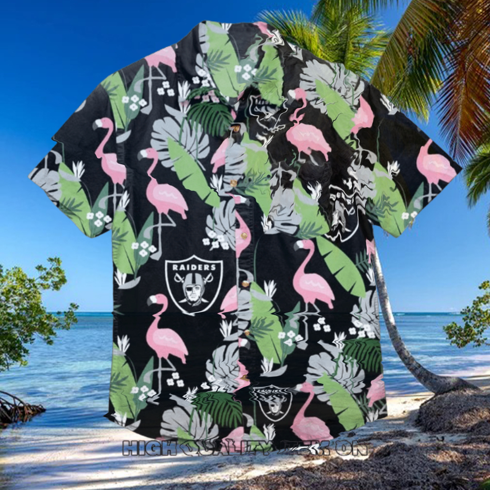 NFL Las Vegas Raiders Flamingo Black Hawaiian Shirt NFL Las Vegas Raiders Flamingo Black Hawaiian Shirt