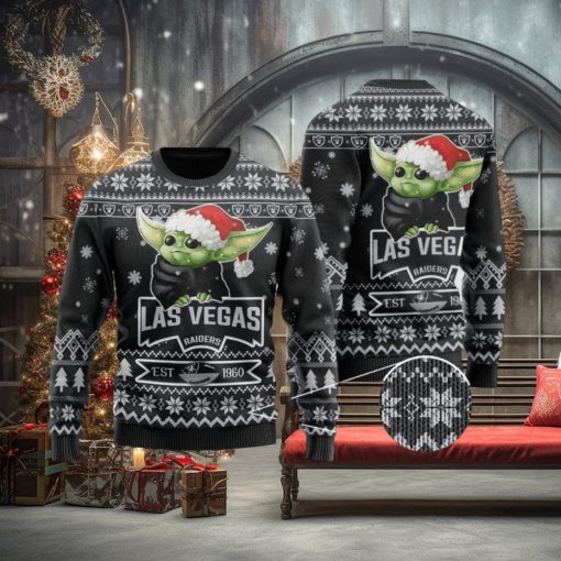 NFL Las Vegas Raiders Ugly Christmas Sweater Cute Baby Yoda Unisex Sweater