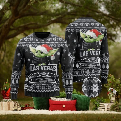 NFL Las Vegas Raiders Ugly Christmas Sweater Cute Baby Yoda Unisex Sweater