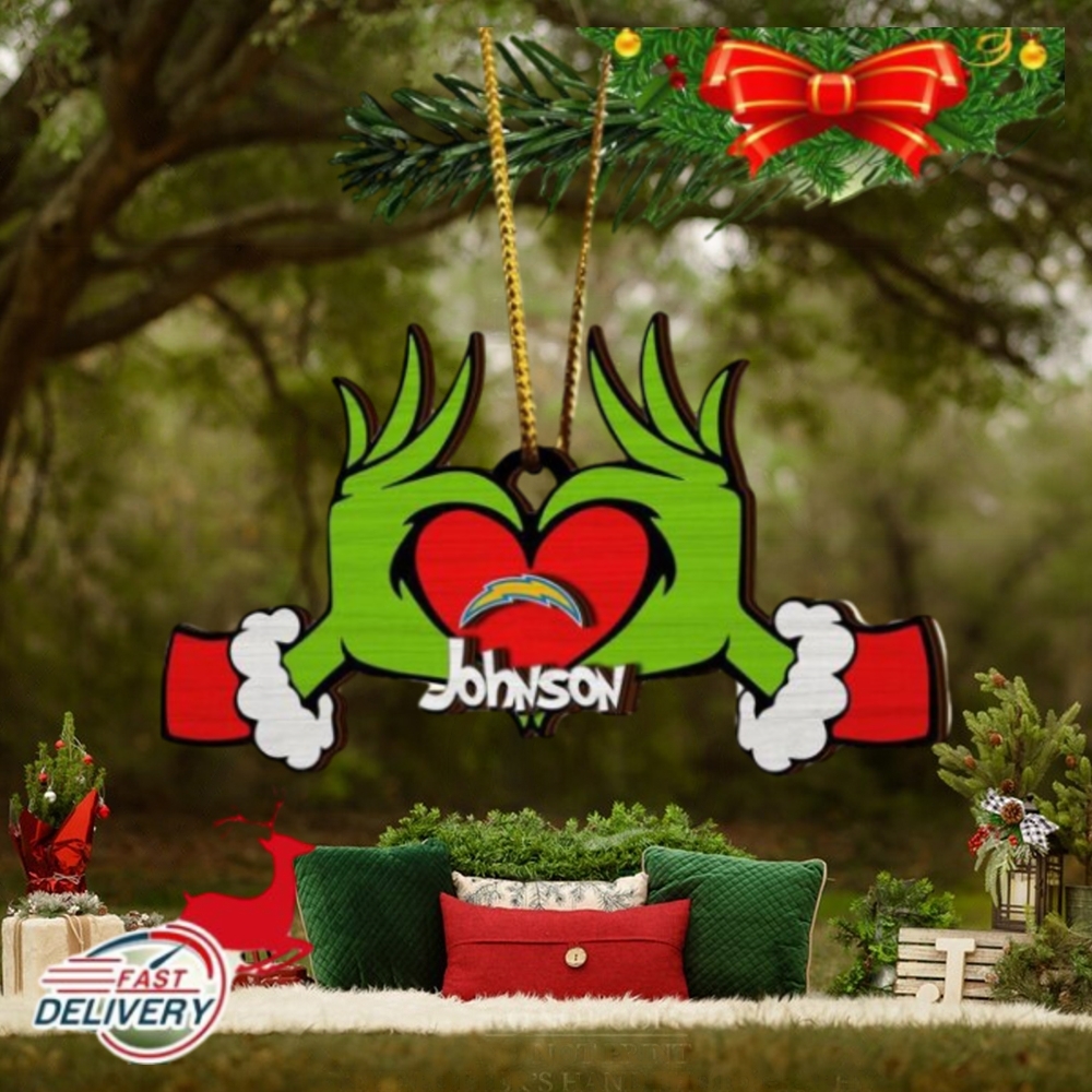 NFL Los Angeles Chargers And Grinch Xmas Ornament Custom Your Name 2023 Christmas Tree Decorations NFL Los Angeles Chargers And Grinch Xmas Ornament Custom Your Name 2023 Christmas Tree Decorations