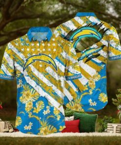NFL Los Angeles Chargers Gold Flowers Blue Hawaiian Shirt V2