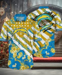 NFL Los Angeles Chargers Gold Flowers Blue Hawaiian Shirt V2 1 NFL Los Angeles Chargers Gold Flowers Blue Hawaiian Shirt V2
