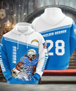 NFL Los Angeles Chargers Melvin Gordon Powder Blue White Pullover Hoodie