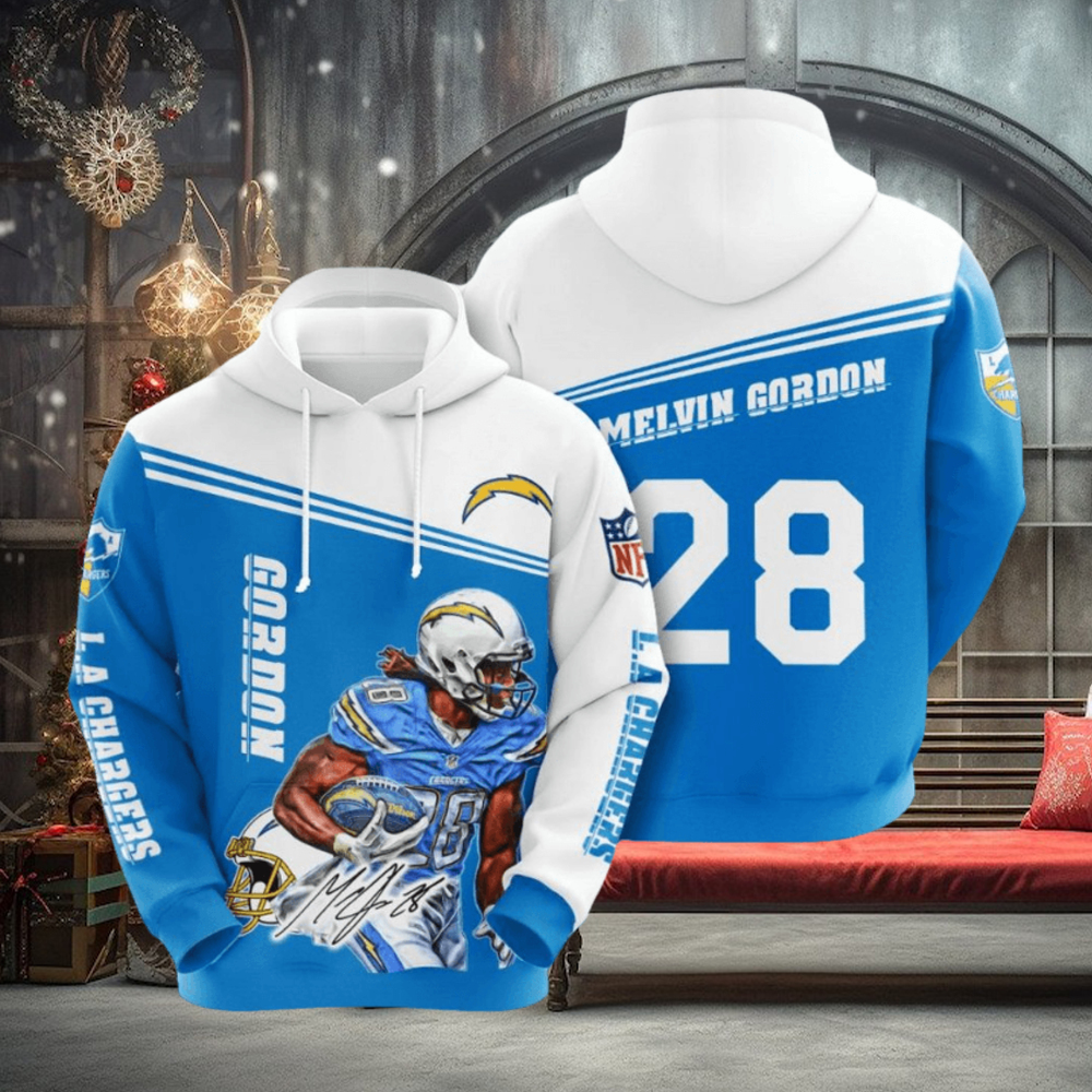 NFL Los Angeles Chargers Melvin Gordon Powder Blue White Pullover Hoodie NFL Los Angeles Chargers Melvin Gordon Powder Blue White Pullover Hoodie