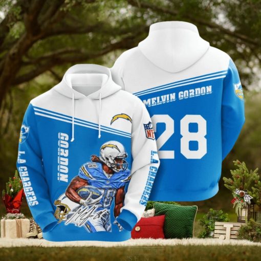 NFL Los Angeles Chargers Melvin Gordon Powder Blue White Pullover Hoodie