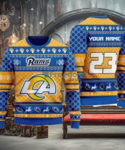 NFL Los Angeles Rams Custom Name And Number Ugly Christmas Sweater Christmas Gift For Sport Team