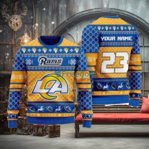 NFL Los Angeles Rams Custom Name And Number Ugly Christmas Sweater Christmas Gift For Sport Team