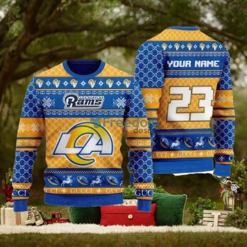 NFL Los Angeles Rams Custom Name And Number Ugly Christmas Sweater Christmas Gift For Sport Team