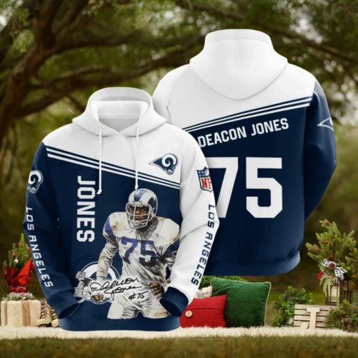 NFL Los Angeles Rams Deacon Jones Blue White Pullover Hoodie