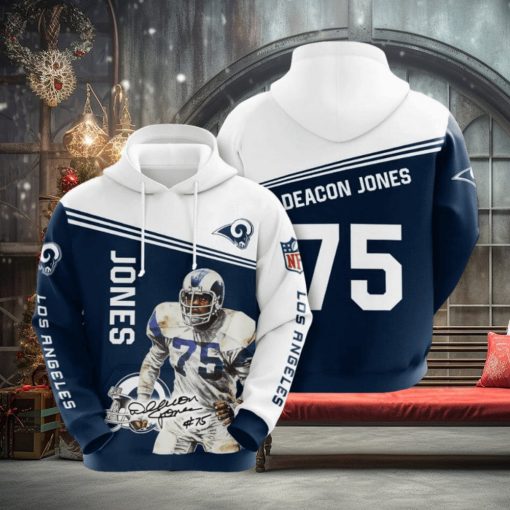 NFL Los Angeles Rams Deacon Jones Blue White Pullover Hoodie