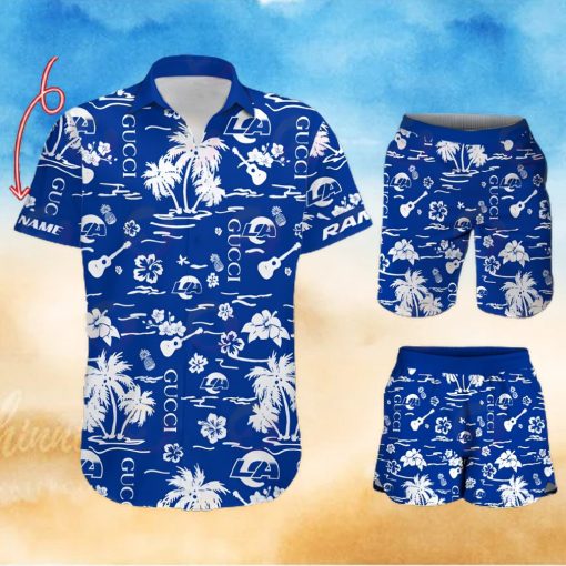 NFL Los Angeles Rams Gucci Logo Pattern Hawaiian Shirt & Shorts